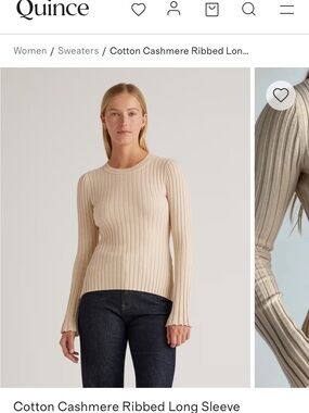 Quince Ribbed Long-Sleeve Crewneck Top - Beige